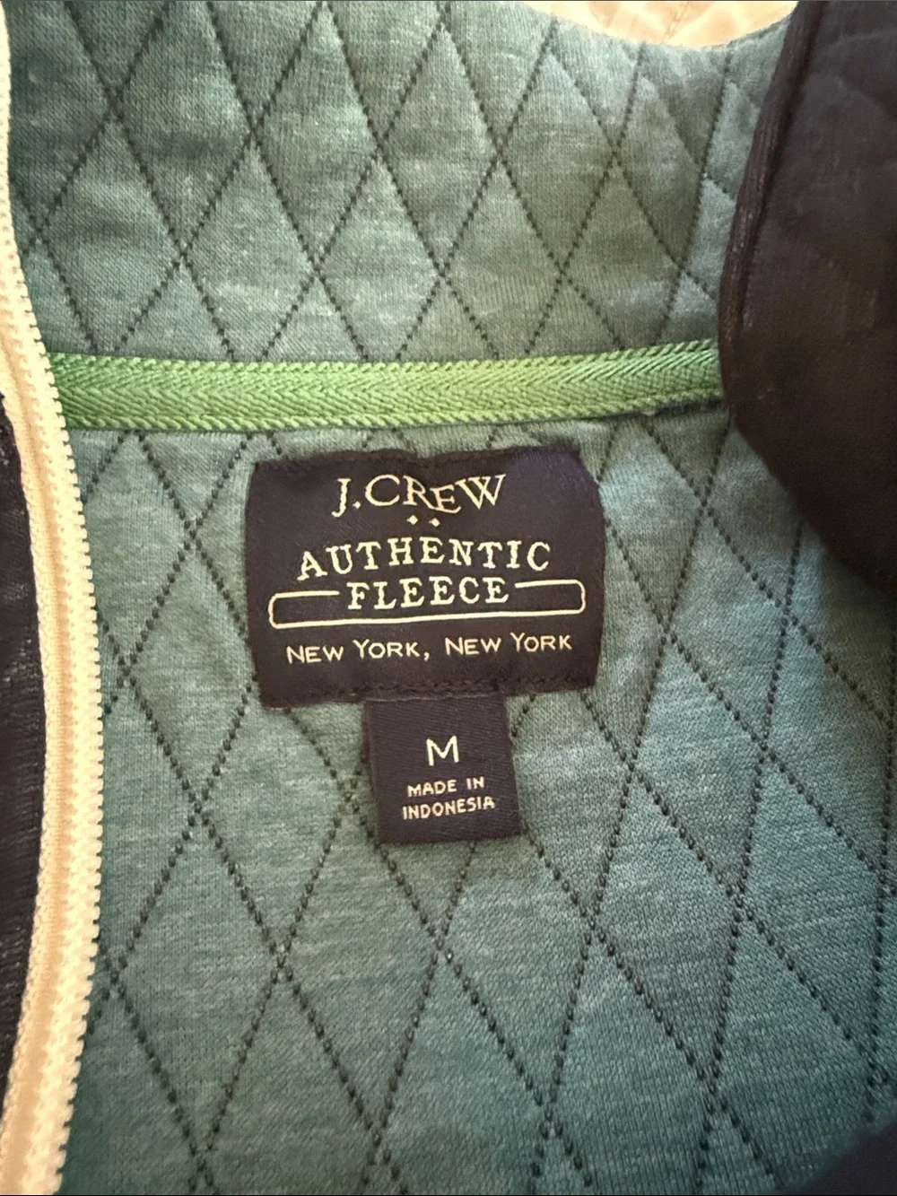 J. Crew Men’s Quilted Half-Zip Sweater - Navy with Green Trim  Size M